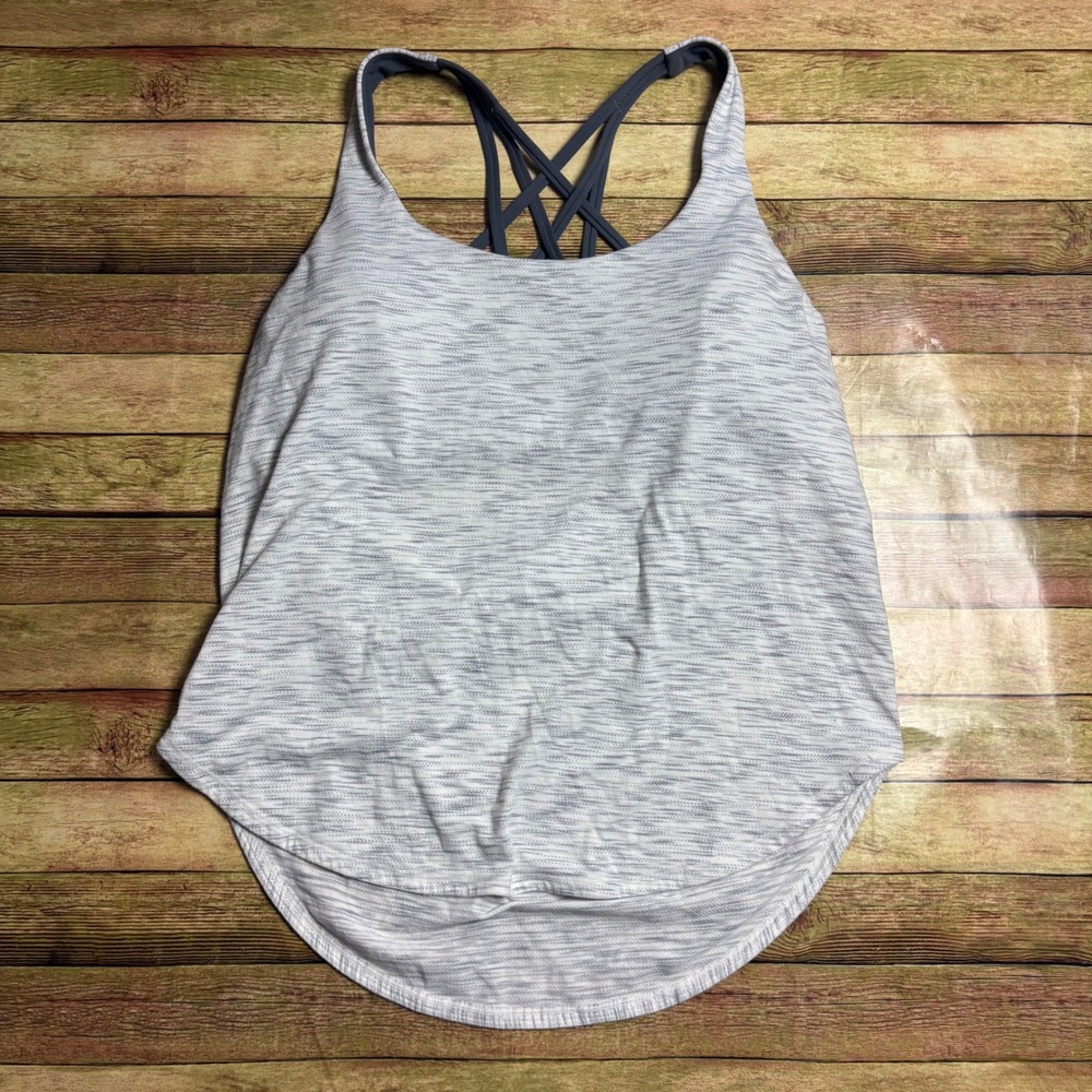 Lululemon Space Dye Strappy Back Tank Top Built In Bra White Grey Size 12